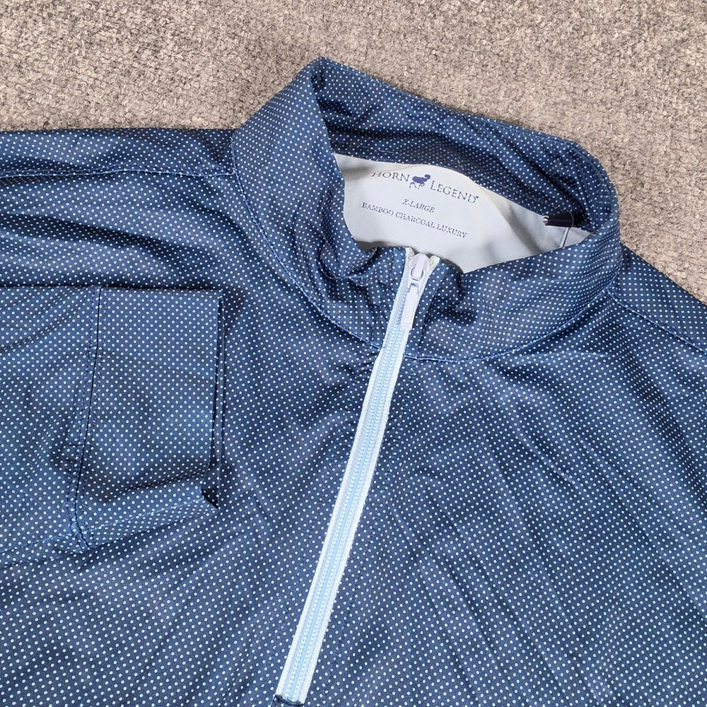 Horn Legend 1/4 Zip Pullover Mens XL Blue Polka Dot Bamboo Charcoal Luxury Golf